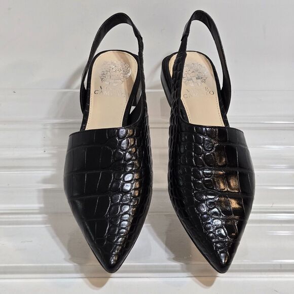 Vince Camuto Cilda Pointed Toe Slingback Flat Shoes Size 7.5M/38 Croc Embossed - Picture 3 of 8